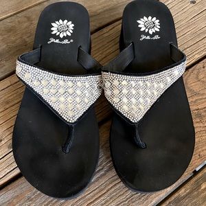 Yellow Box Rhinestone Wedge Sandal 6.5